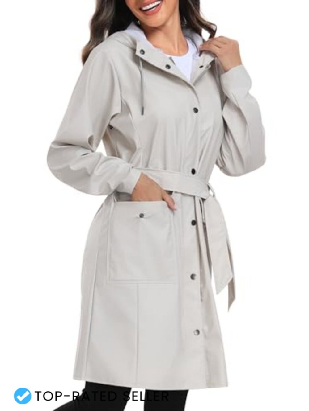 Waterproof Long Hooded Raincoat Windproof Trench Coat Women